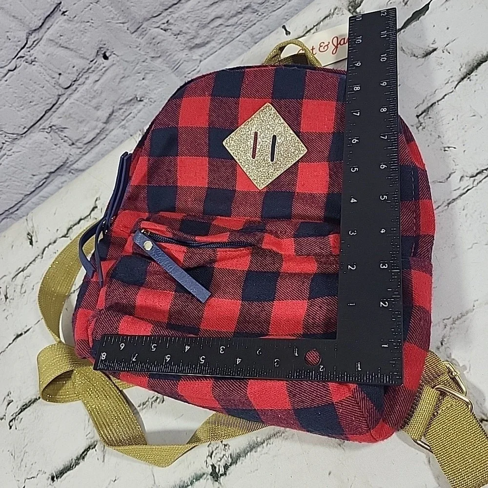Cat & Jack Buffalo Plaid‎ Adjustable Gold Glitter Straps Kids Backpack